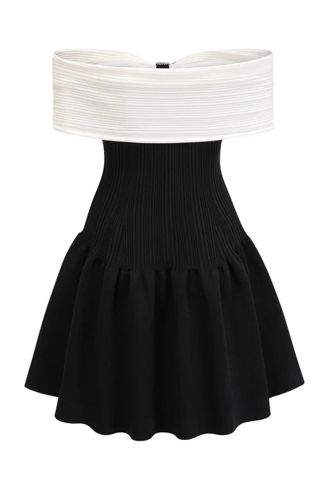 Abito Mini Solene Off-Shoulder con Fiocco