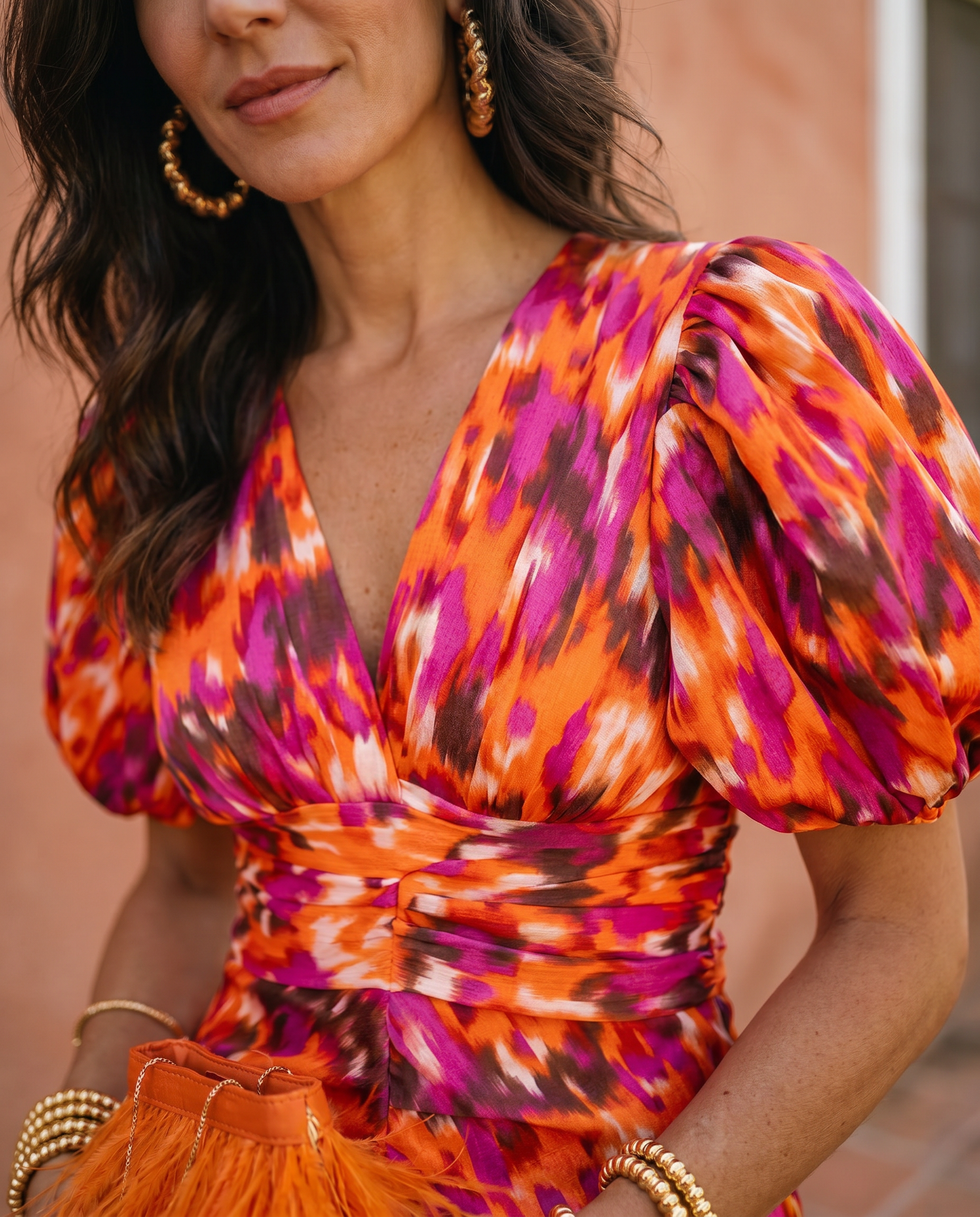 Carla | Vestito Midi Stampato con Maniche a Sbuffo