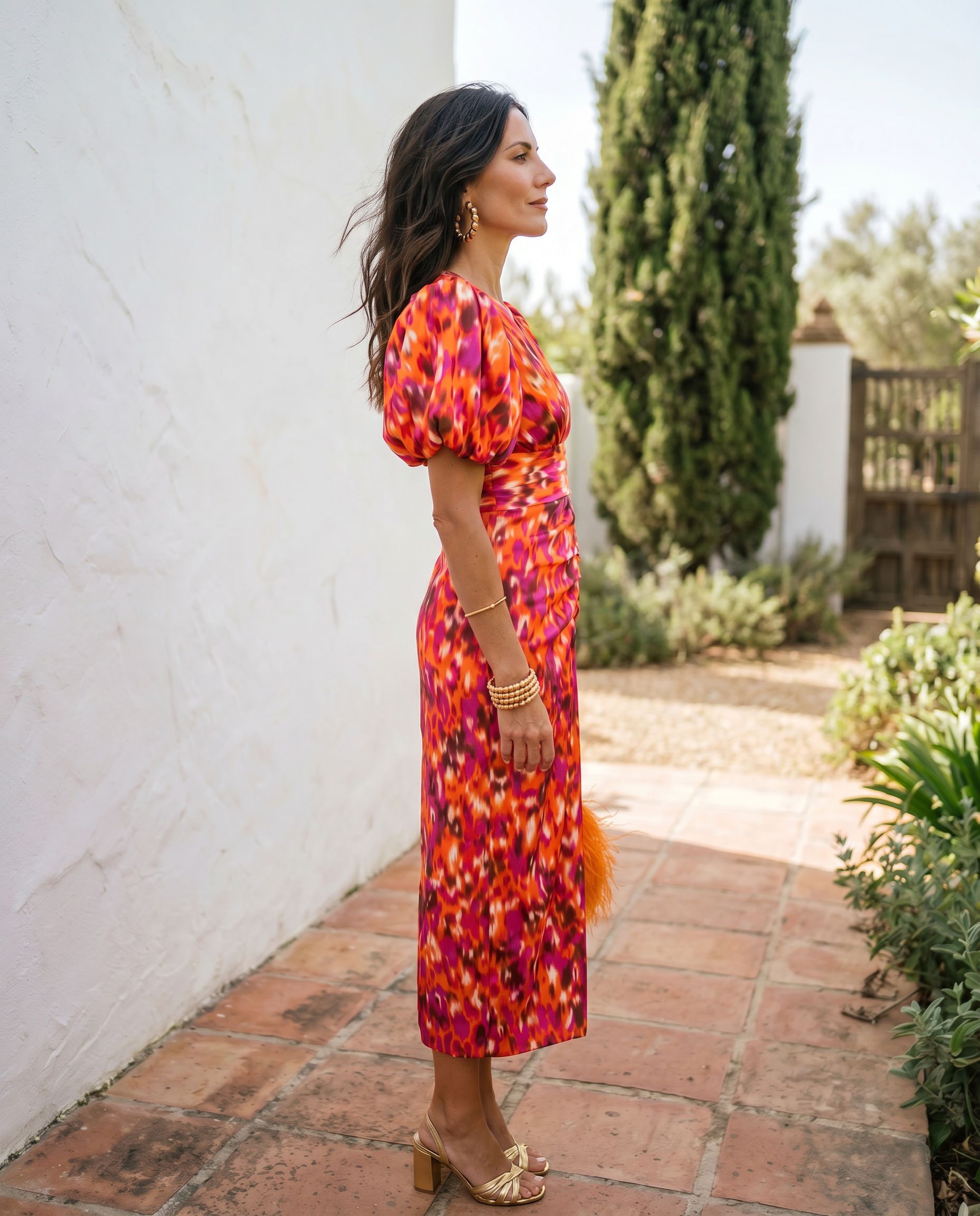 Carla | Vestito Midi Stampato con Maniche a Sbuffo